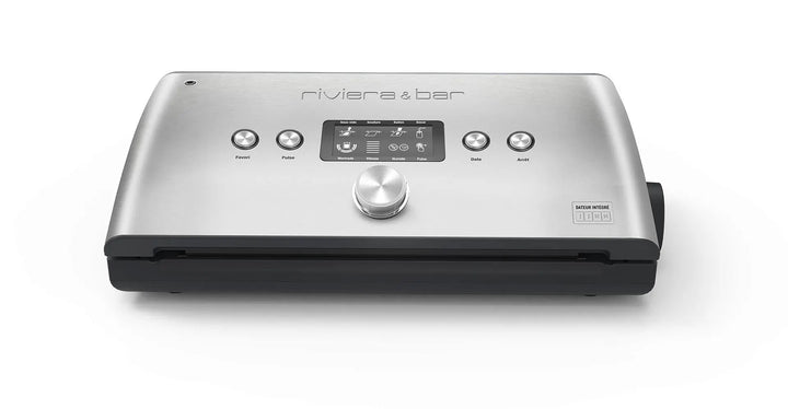 Voici une description en français de l'image :
Machine sous vide Riviera & Bar en acier inoxydable.