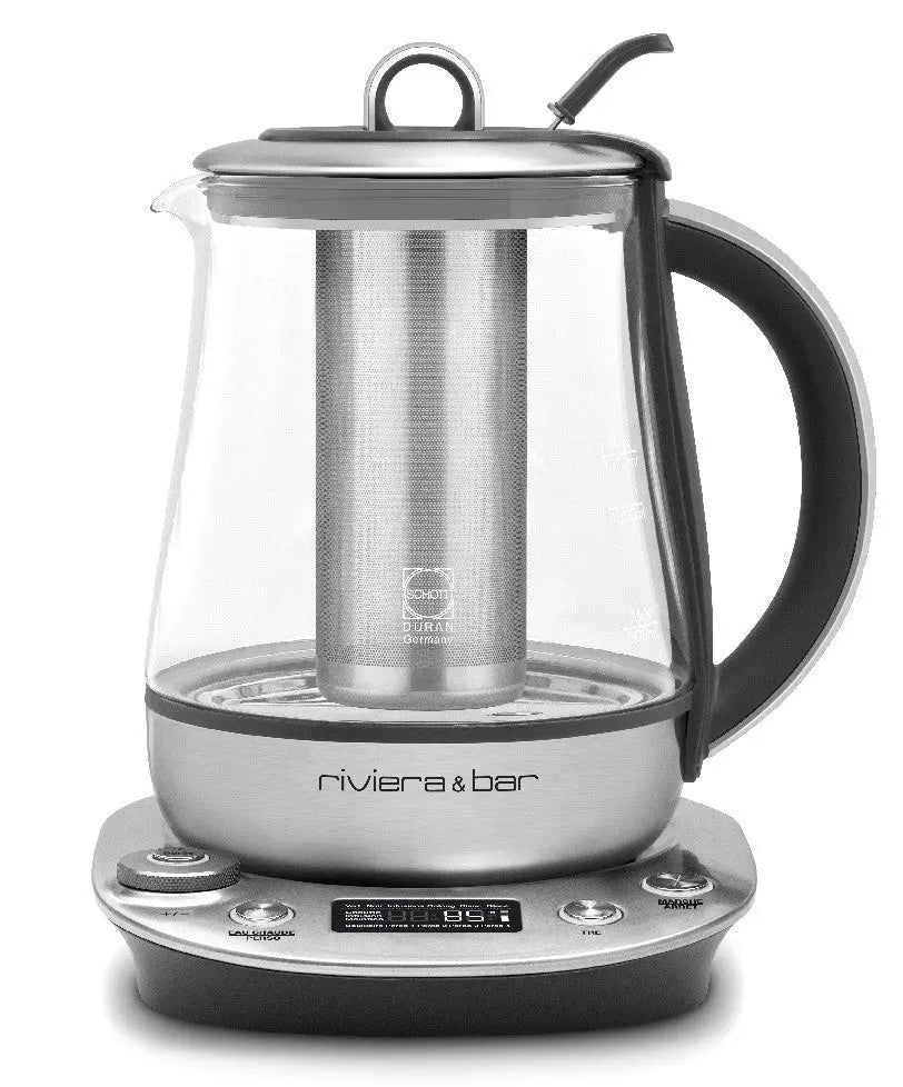 Théière électrique Riviera & Bar en verre et acier inoxydable.