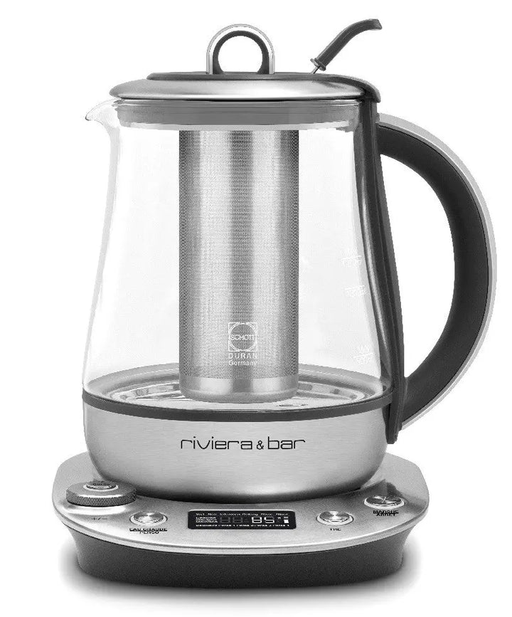Théière électrique Riviera & Bar en verre et acier inoxydable.