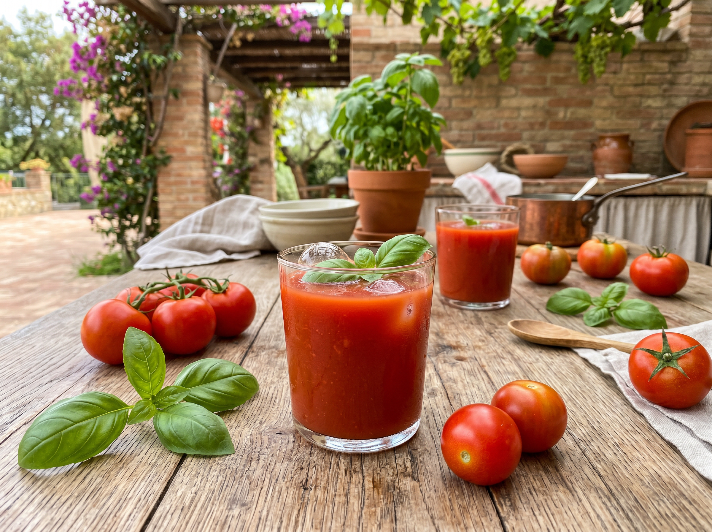 Gaspacho fraises, tomates, basilic