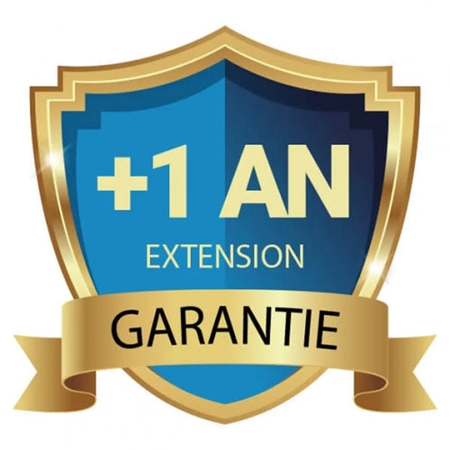 Un écusson bleu et or avec un ruban doré indique "2 ans de garantie + 1 an offert", montrant que le matériel durable de Riviera&bar FR est maintenant accompagné d'une extension gratuite d'un an, offrant un total de 3 ans de garantie.