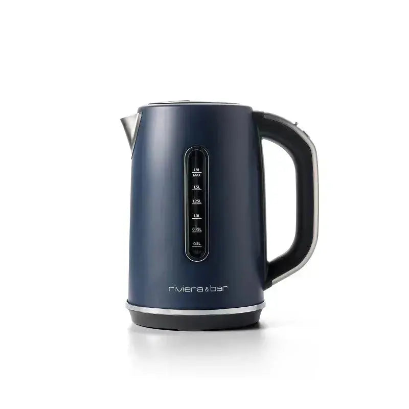 Bouilloire bleu marine avec indicateur de niveau d'eau.