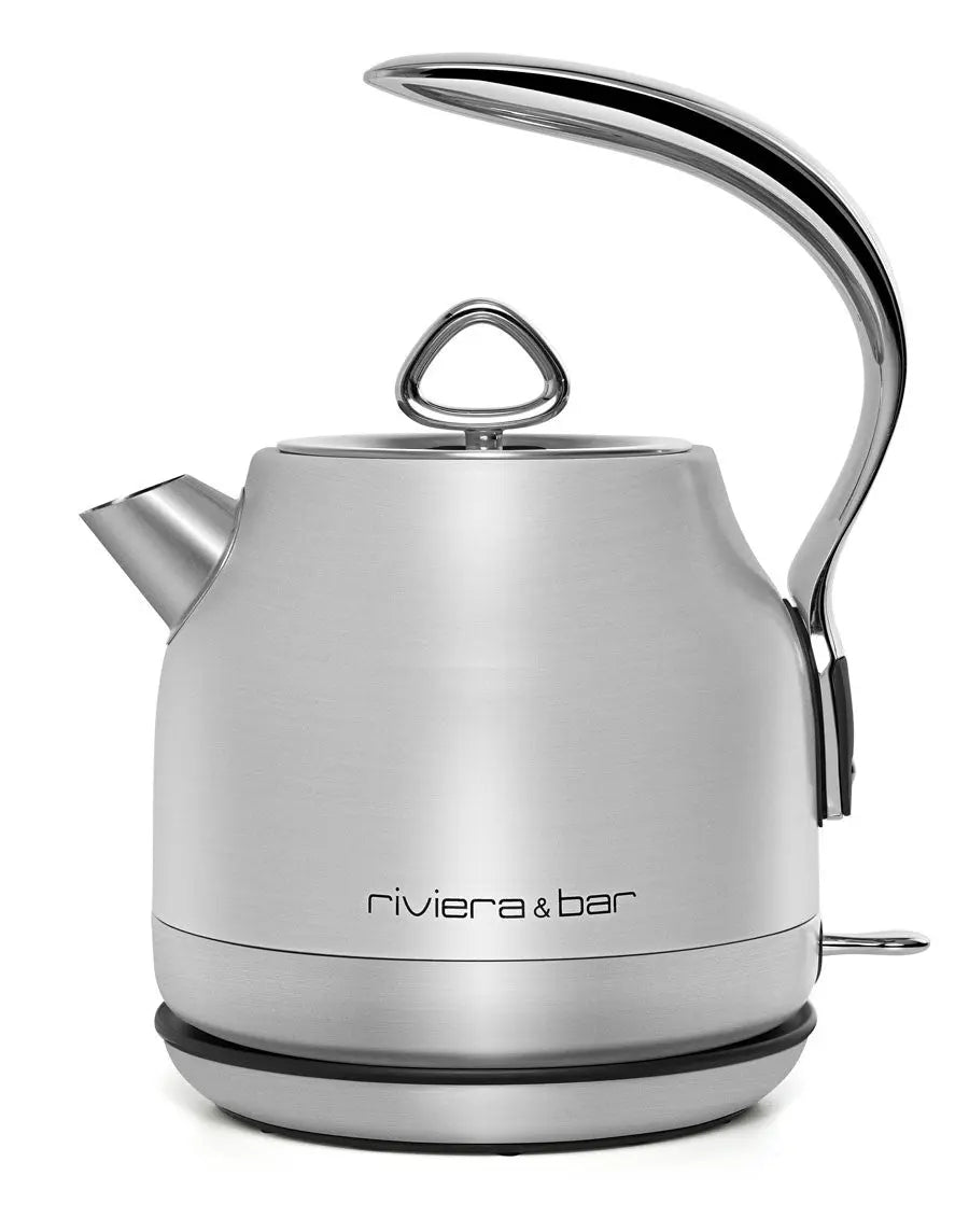 Bouilloire électrique en acier inoxydable, design contemporain.
