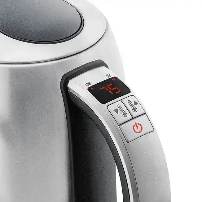 Bouilloire électrique en inox avec écran numérique.