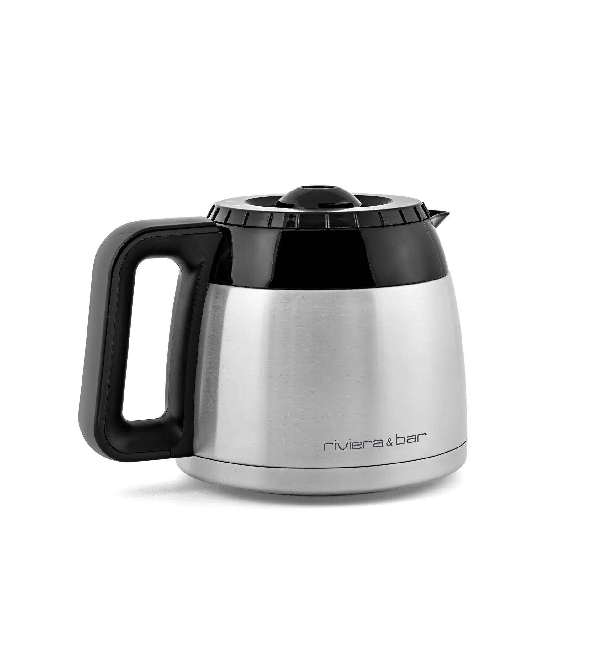 Cafetière isotherme en inox avec poignée noire.
