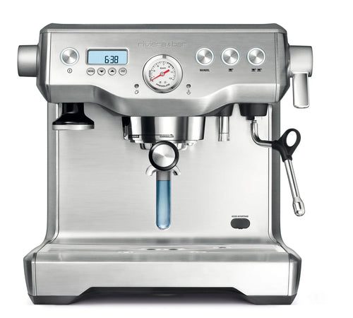 Machine à café expresso en acier inoxydable.