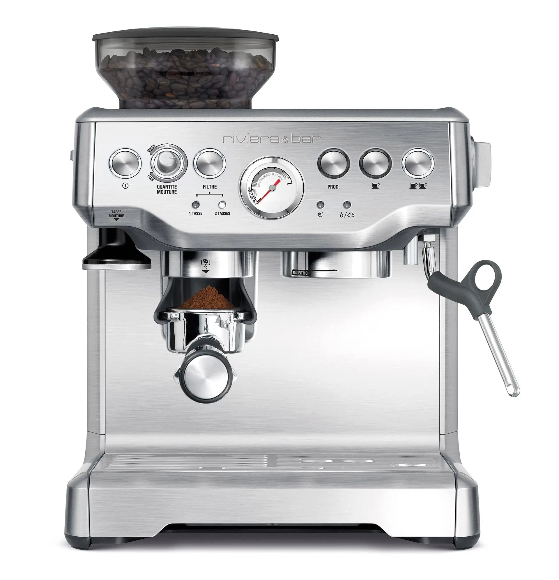 Machine à café expresso Riviera & Bar en acier inoxydable.