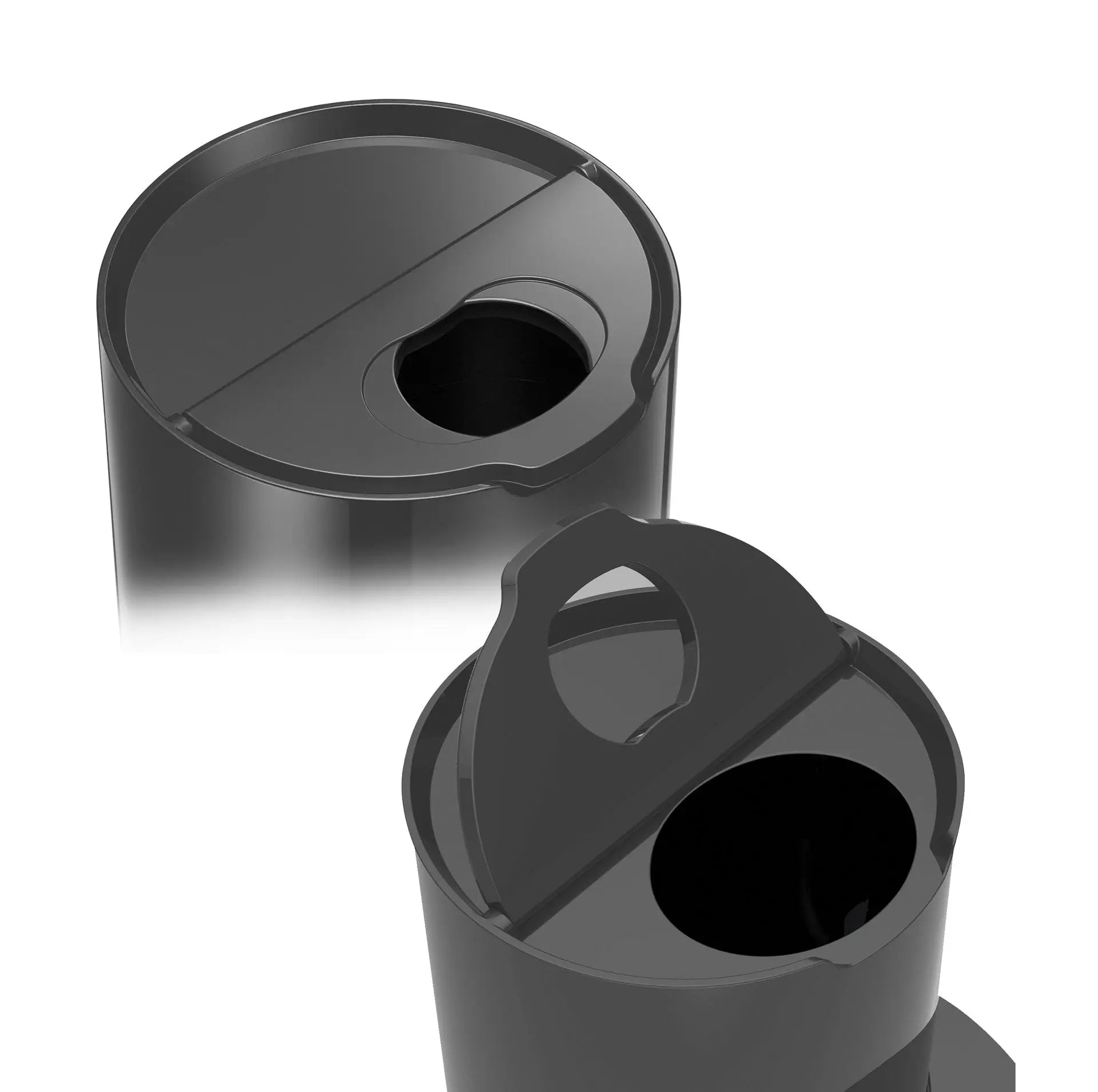 Poubelles noires à couvercle coulissant.
