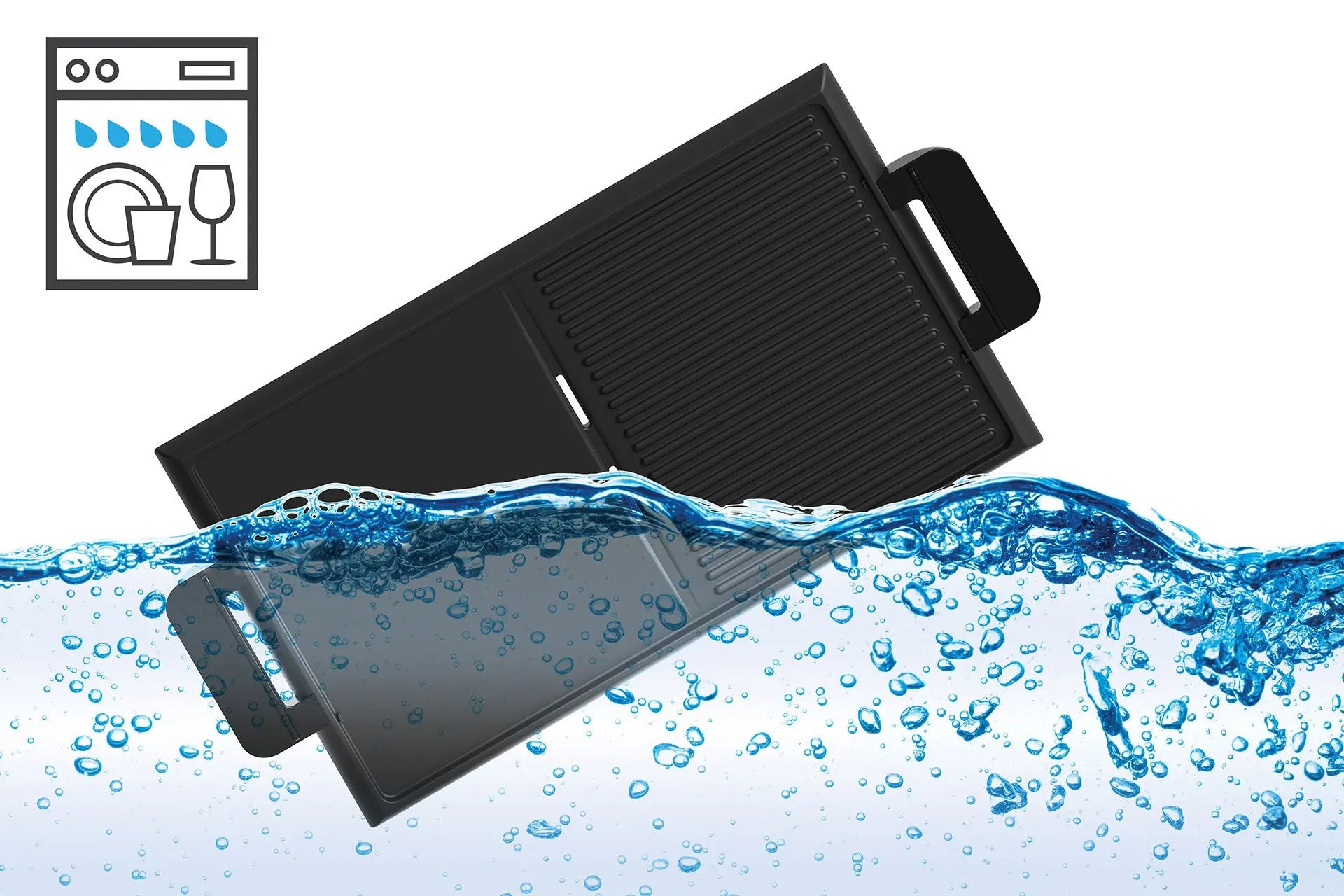 Bac noir compatible lave-vaisselle.
