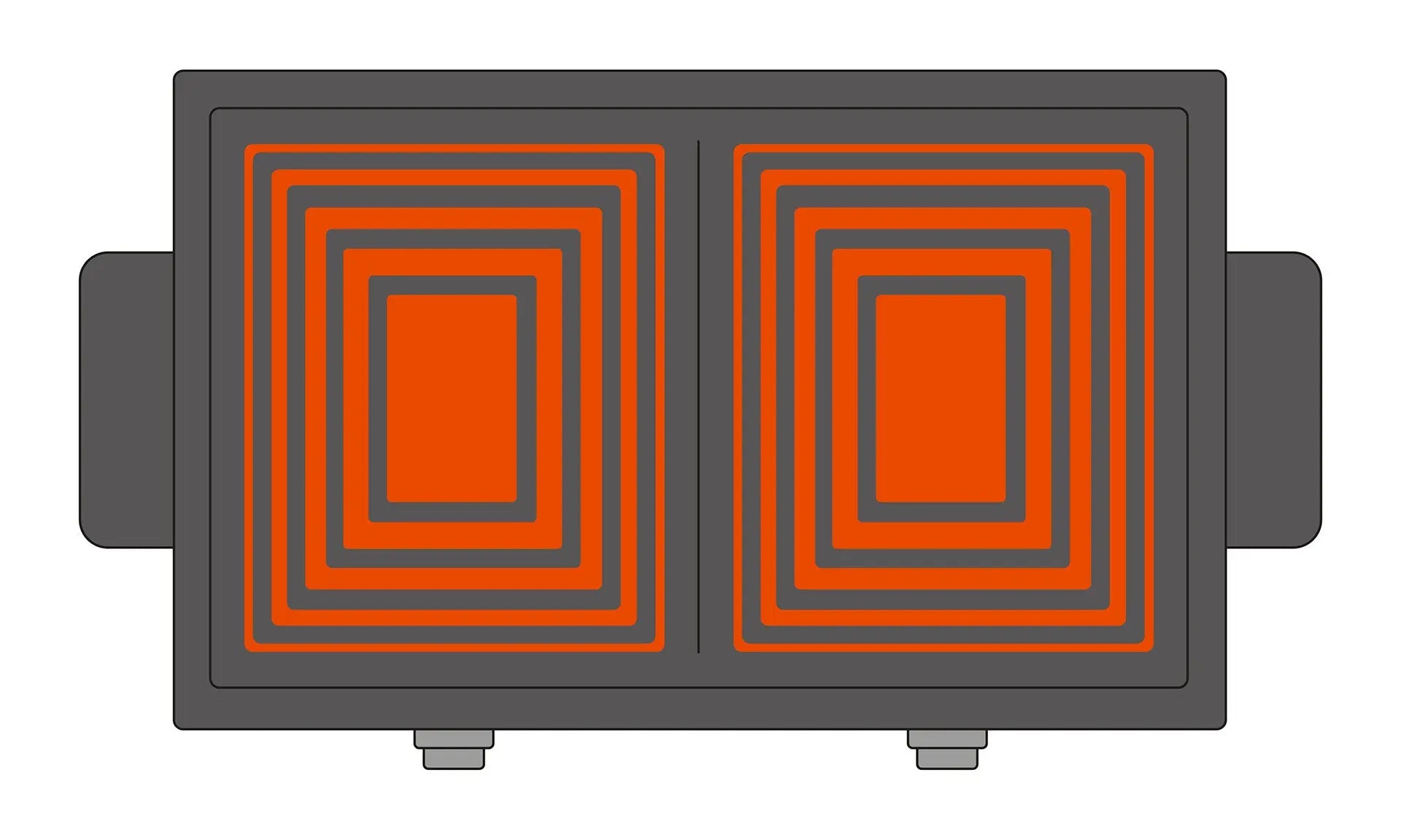 Gril électrique avec deux zones de chauffe orange et corps gris.
