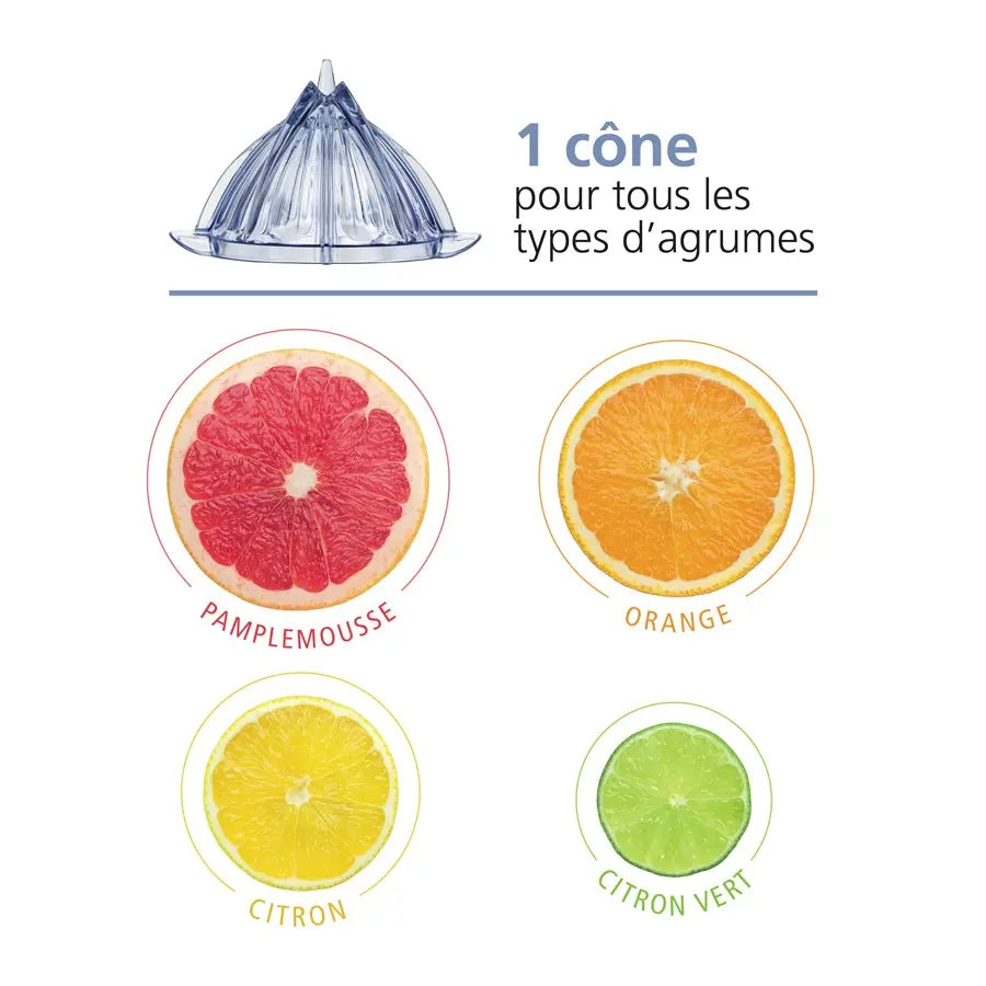 Presse-agrumes et différents agrumes.