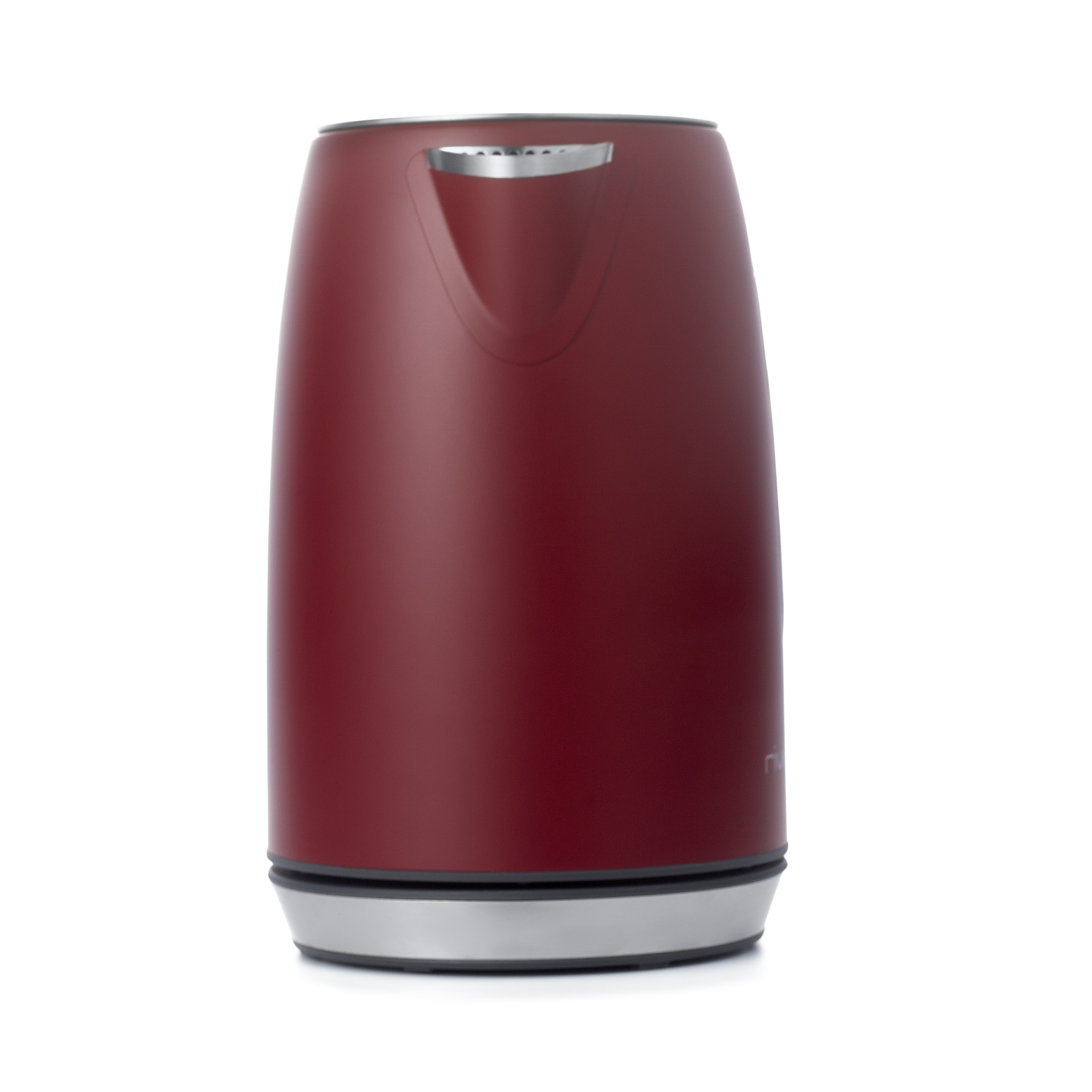 La Bouilloire Lisa 1L en Deep Red de riviera&bar présente un design moderne et épuré avec un bec et une base argentés, combinant style et fonction, présenté sur un fond blanc.