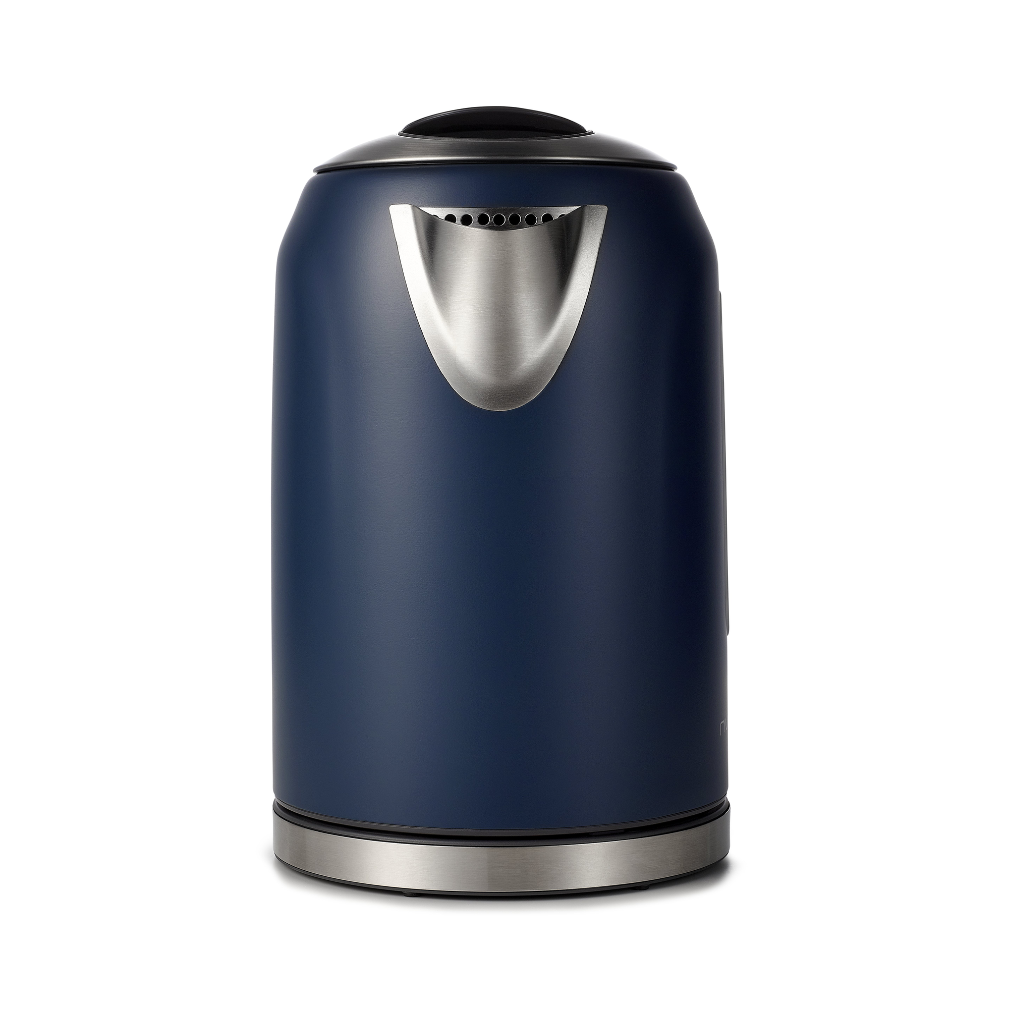 La Bouilloire Mila Grey Blue 1,5L de riviera&bar, avec une finition bleue mate, un bec et une base en acier inoxydable et un couvercle noir, se tient debout sur un fond blanc - idéal pour une préparation précise des thés.