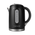 Bouilloire Mila riviera&bar Black Satin 1,5L avec indicateur de niveau d'eau latéral, poignée ergonomique et bec verseur ; logo riviera&bar près de la base.