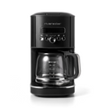 La Cafetière filtre prog. 1,8L de riviera&bar, présentée sur fond blanc, présente un design noir élégant avec des boutons de commande, un écran d'affichage et une carafe en verre. Le nom de la marque apparaît sur la face avant.