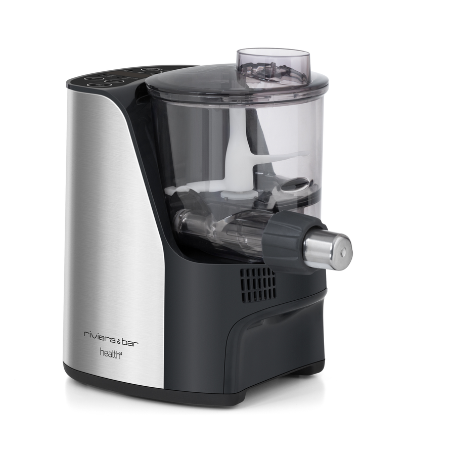La riviera&bar Machine à pâtes PMP 500 est une machine à pâtes électrique moderne avec une finition en acier inoxydable et noir, une chambre de mélange transparente, une buse d'extrusion, et des programmes automatiques pour une texture parfaite à chaque fois.