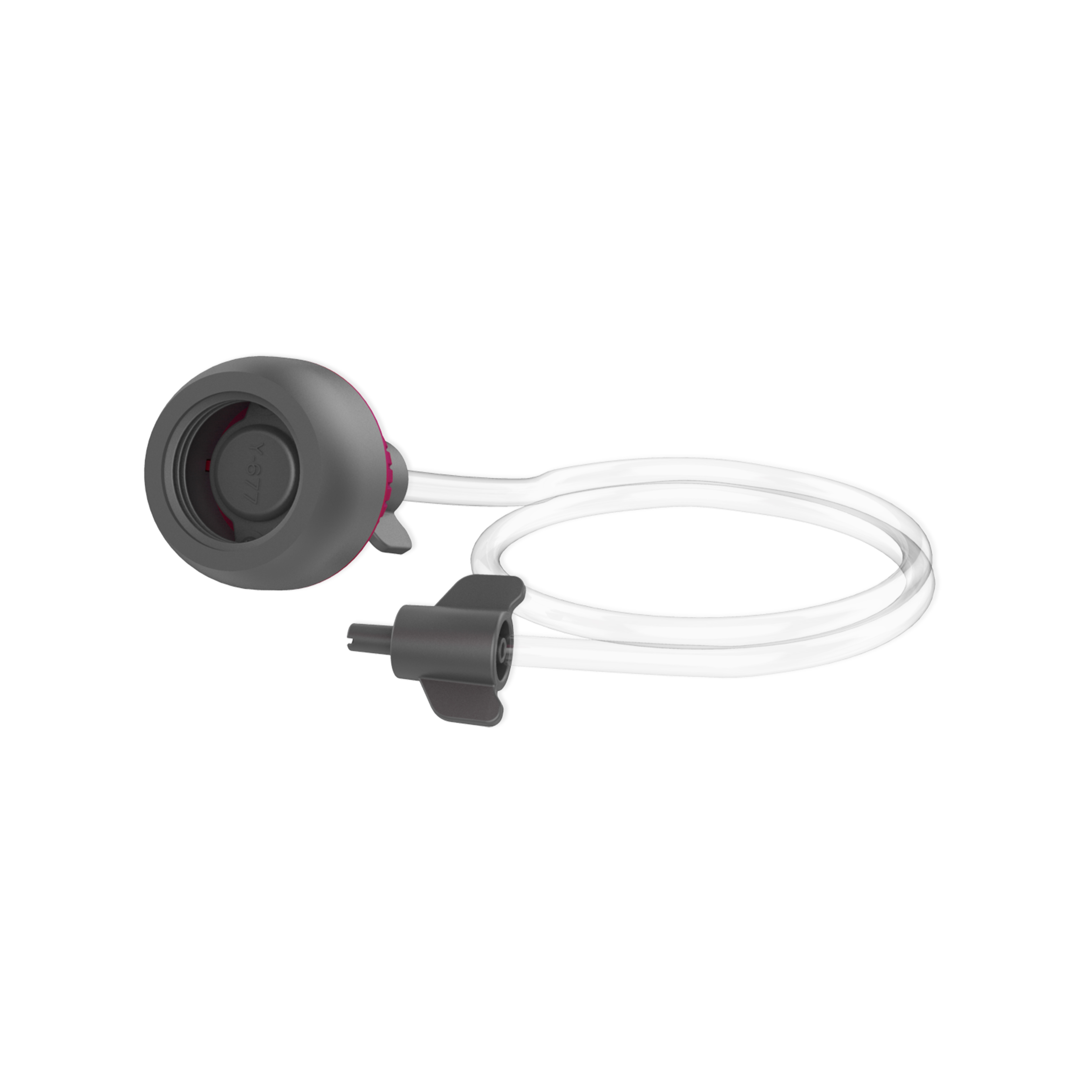 Le riviera&bar Appareil de mise sous vide avec dateur intégré est une pompe à vide manuelle grise et rose avec tube transparent et connecteur noir, idéale pour conserver les aliments et réduire l'oxydation, présentée sur un fond blanc.