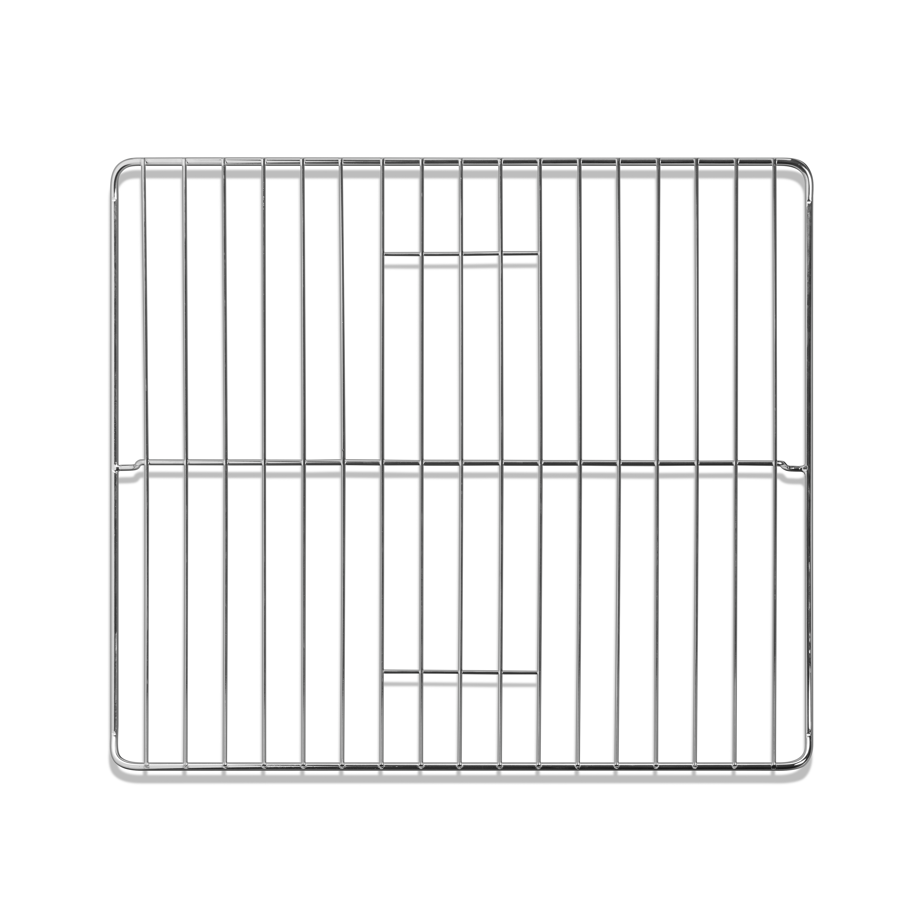 Une grille de four rectangulaire en métal de riviera&bar, idéale pour les grandes tablées et compatible avec le Four posable à parois tempérées | 60 L, a des barres parallèles avec deux barres croisées, présentées sur un fond blanc.