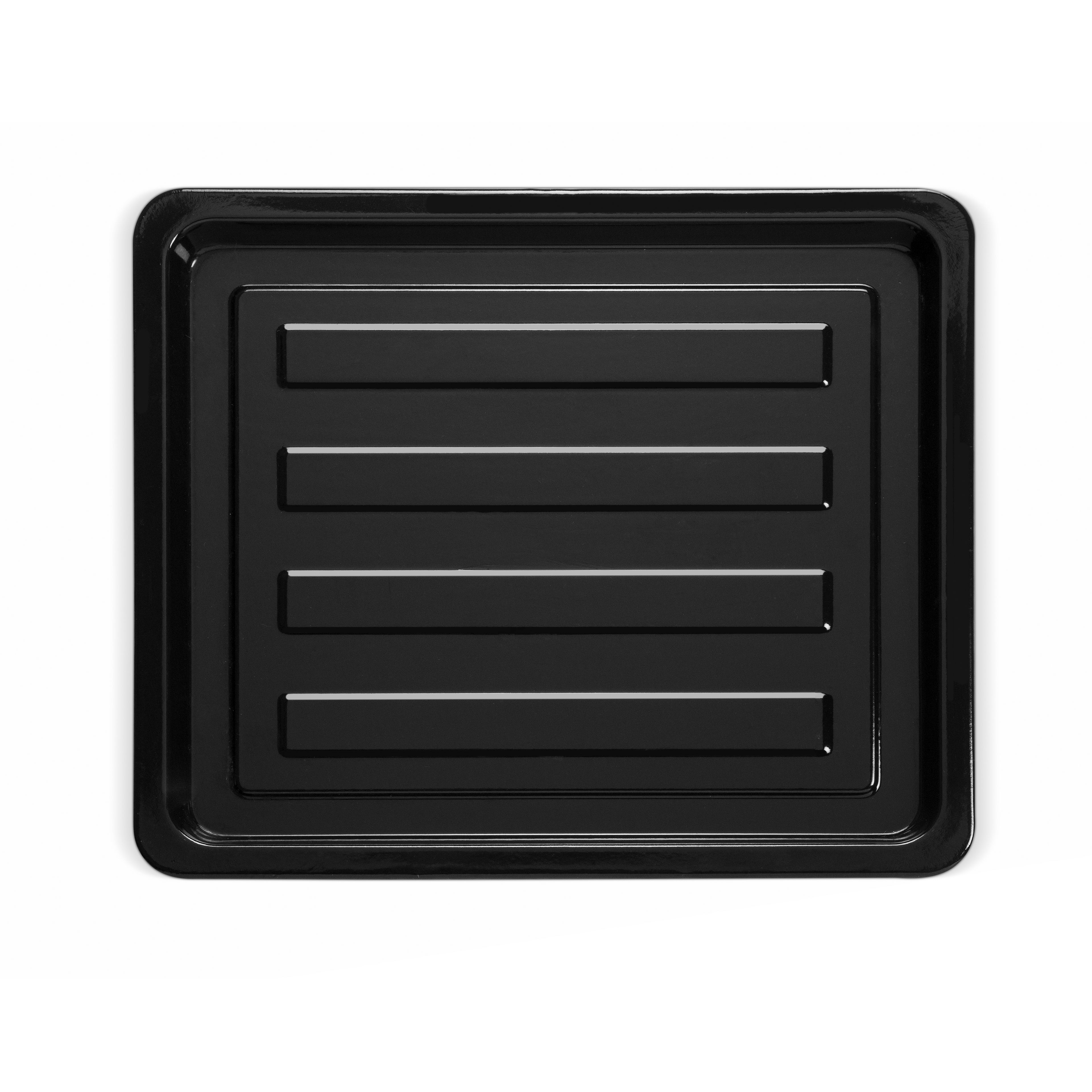 Un plateau de four rectangulaire noir avec des stries horizontales surélevées, représenté par le haut sur un fond blanc - idéal pour les grandes tablées ou la cuisine polyvalente dans le riviera&bar Four posable à parois tempérées | 60 L.