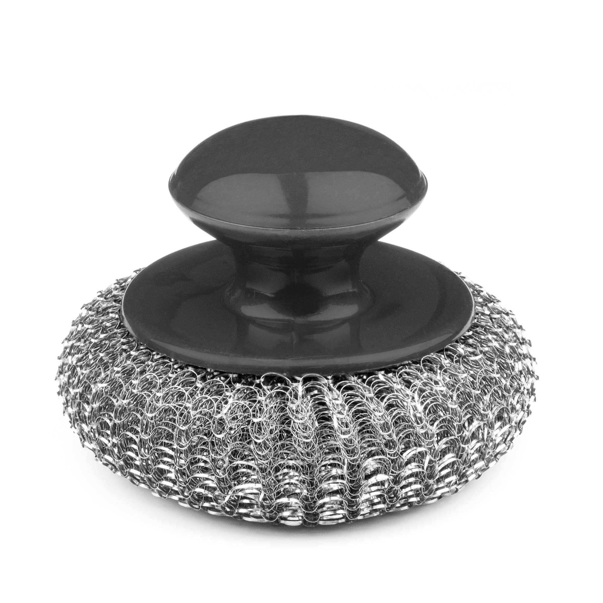 Le Riviera&bar FR Le kit expert plancha inox dispose d'une brosse en métal avec un tampon en acier inoxydable et un manche en plastique noir, parfait pour nettoyer les taches tenaces sur votre plancha en inox ou kit plancha extérieur.