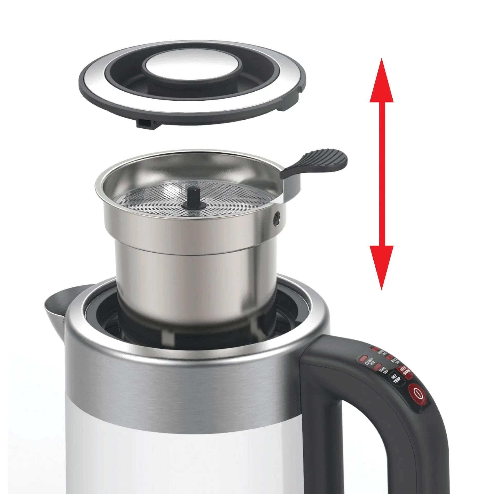 Bouilloire avec infuseur de thé amovible.
