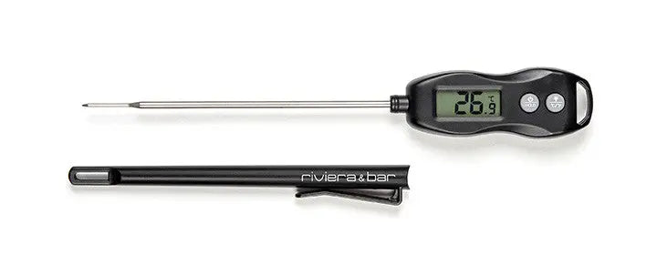 Thermomètre numérique noir avec étui.