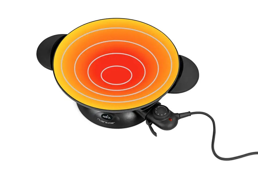 Wok électrique noir et orange.
